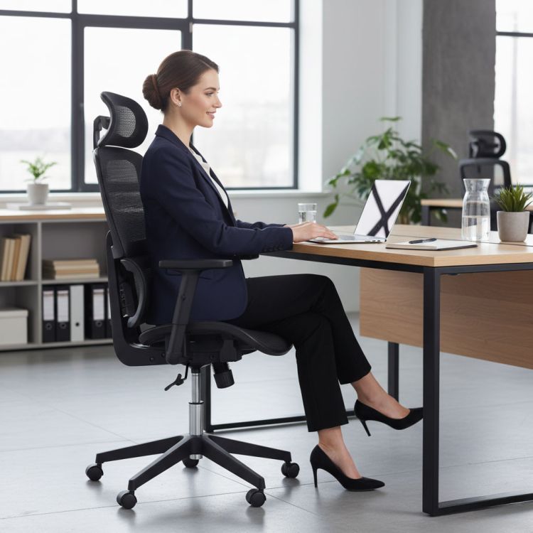 Ergonomická otočná kancelárska stolička ModernHome s nastaviteľnou výškou, čierna – Obrázok 6