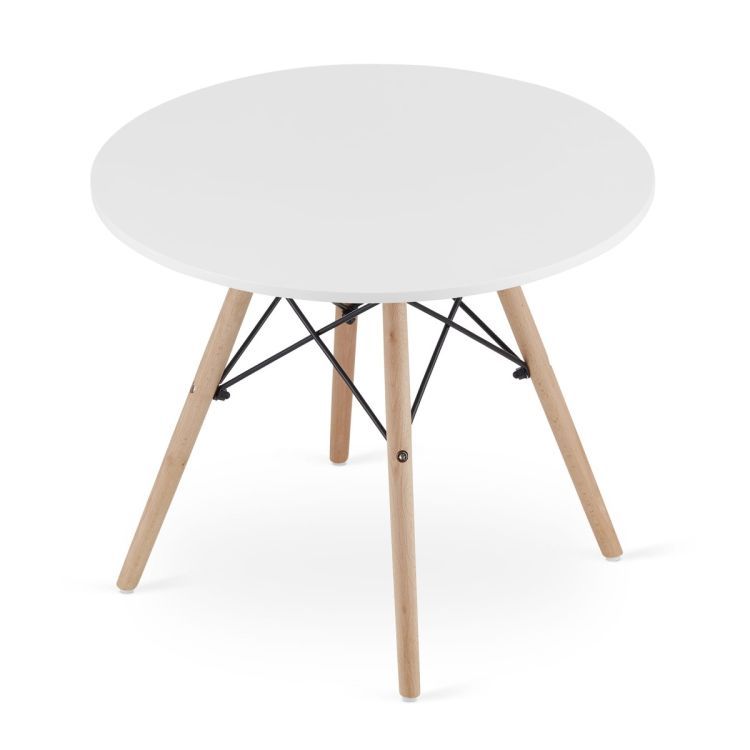 Moderný škandinávsky konferenčný stolík, biely okrúhly vrch, 60 cm – Obrázok 3