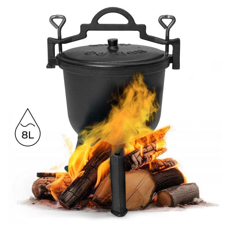 Liatinový stojaci kotol 8l lovecký hrniec gril na oheň MultiGarden