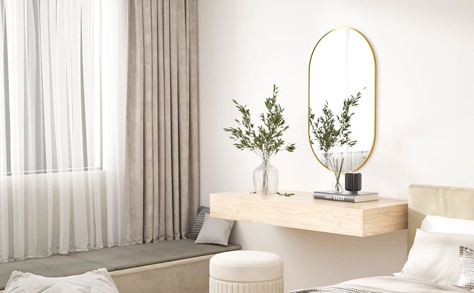 Veľké oválne nástenné zrkadlo 100x50 cm so zlatým rámom – Obrázok 2