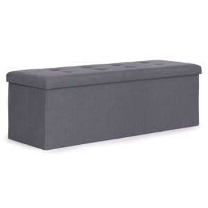 Prešívaná taburetka 111x38 cm s úložným priestorom, čalúnená komoda, tmavosivá, ModernHome