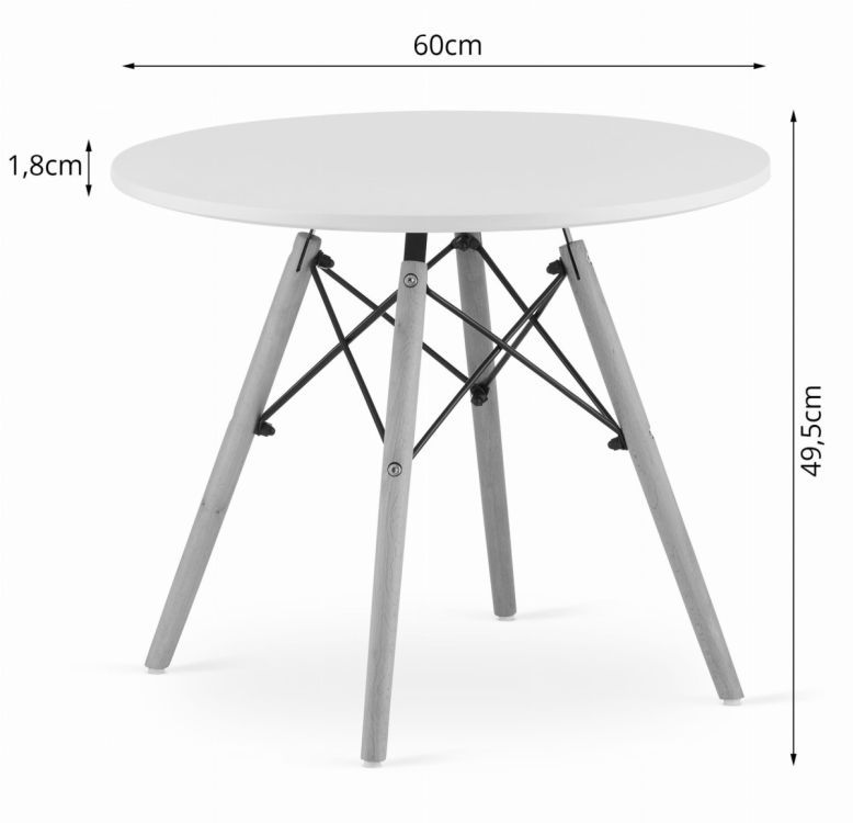 Moderný škandinávsky konferenčný stolík, biely okrúhly vrch, 60 cm – Obrázok 2