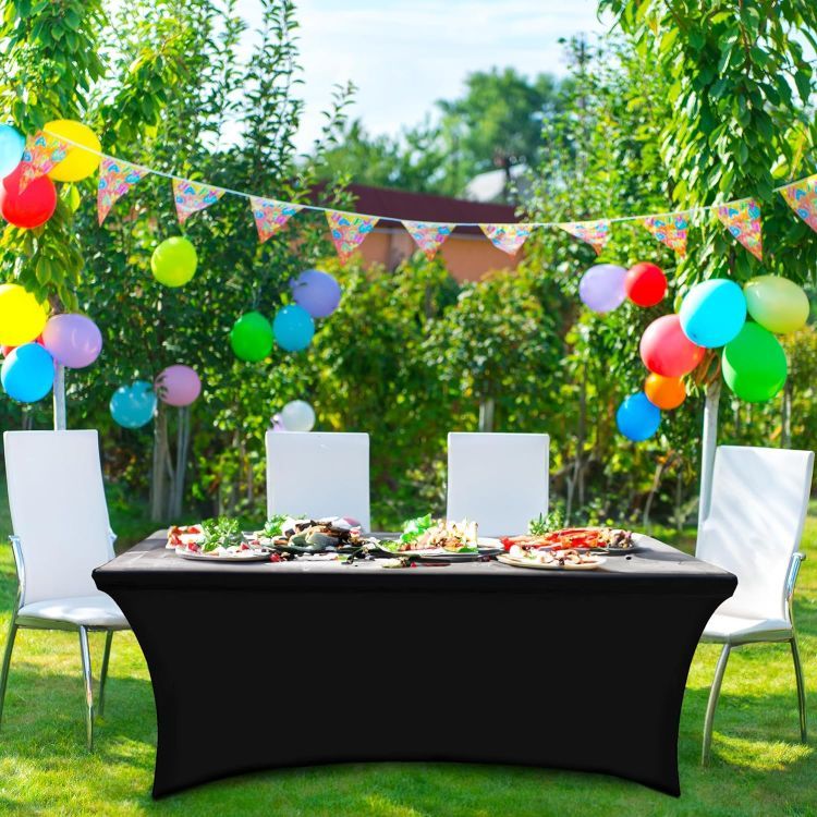Univerzálny obrus na cateringový stôl 240 cm 8FT čierny elastický MultiGarden – Obrázok 4