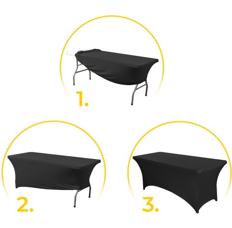 Univerzálny obrus na cateringový stôl 240 cm 8FT čierny elastický MultiGarden – Obrázok 3