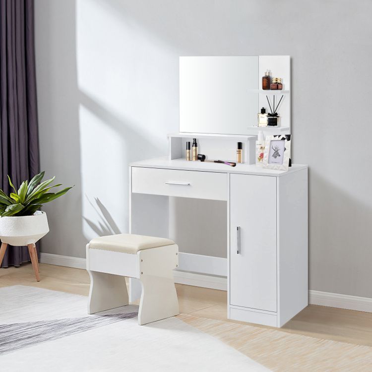 Moderný biely kozmetický toaletný stolík so zrkadlom ModernHome – Obrázok 2