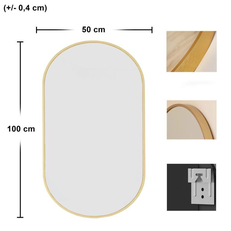 Veľké oválne nástenné zrkadlo 100x50 cm so zlatým rámom – Obrázok 5