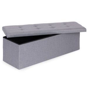 Prešívaný puf 111x38 cm s úložným priestorom, čalúnený konferenčný stolík, svetlosivá ModernHome