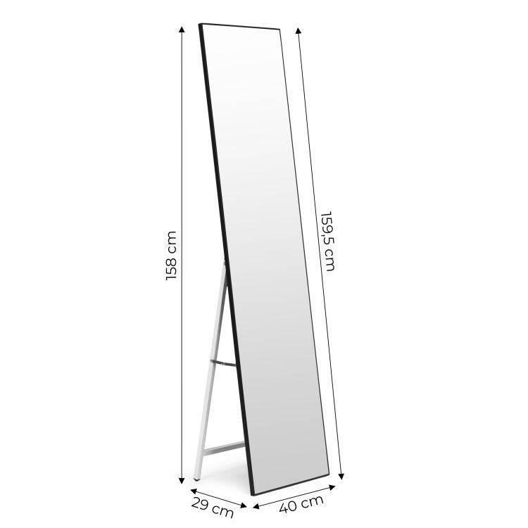 Veľké stojace zrkadlo 159 cm s hliníkovým čiernym rámom ModernHome – Obrázok 3