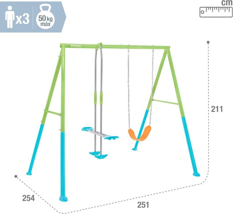 Dvojitá záhradná hojdačka, detské ihrisko, klzák INTEX 44120 – Obrázok 2