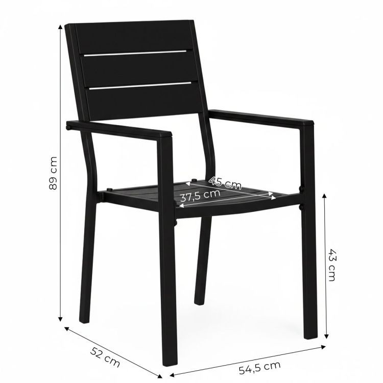 Sada 2 záhradných stoličiek na terasu, balkón, oceľ, HDPE, čierna, MultiGarden – Obrázok 4