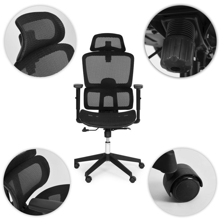 Ergonomická otočná kancelárska stolička ModernHome s nastaviteľnou výškou, čierna – Obrázok 3