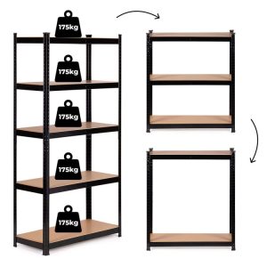 Kovový skladovací regál 180x90x40 cm do garáže, suterén, 5 políc, 875 kg, ModernHome