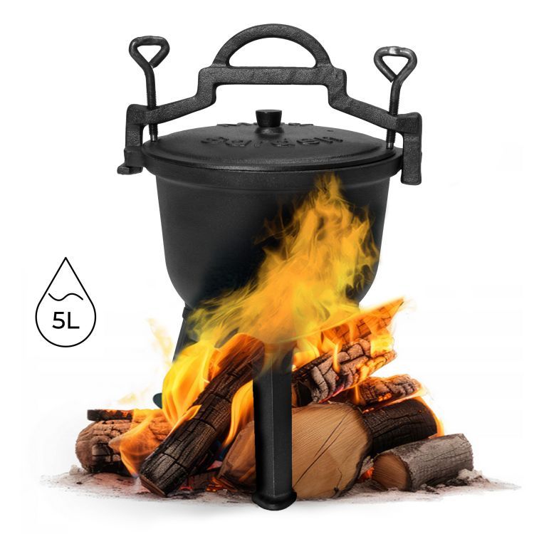 Liatinový stojaci kotol 5l, lovecký hrniec, gril na oheň MultiGarden