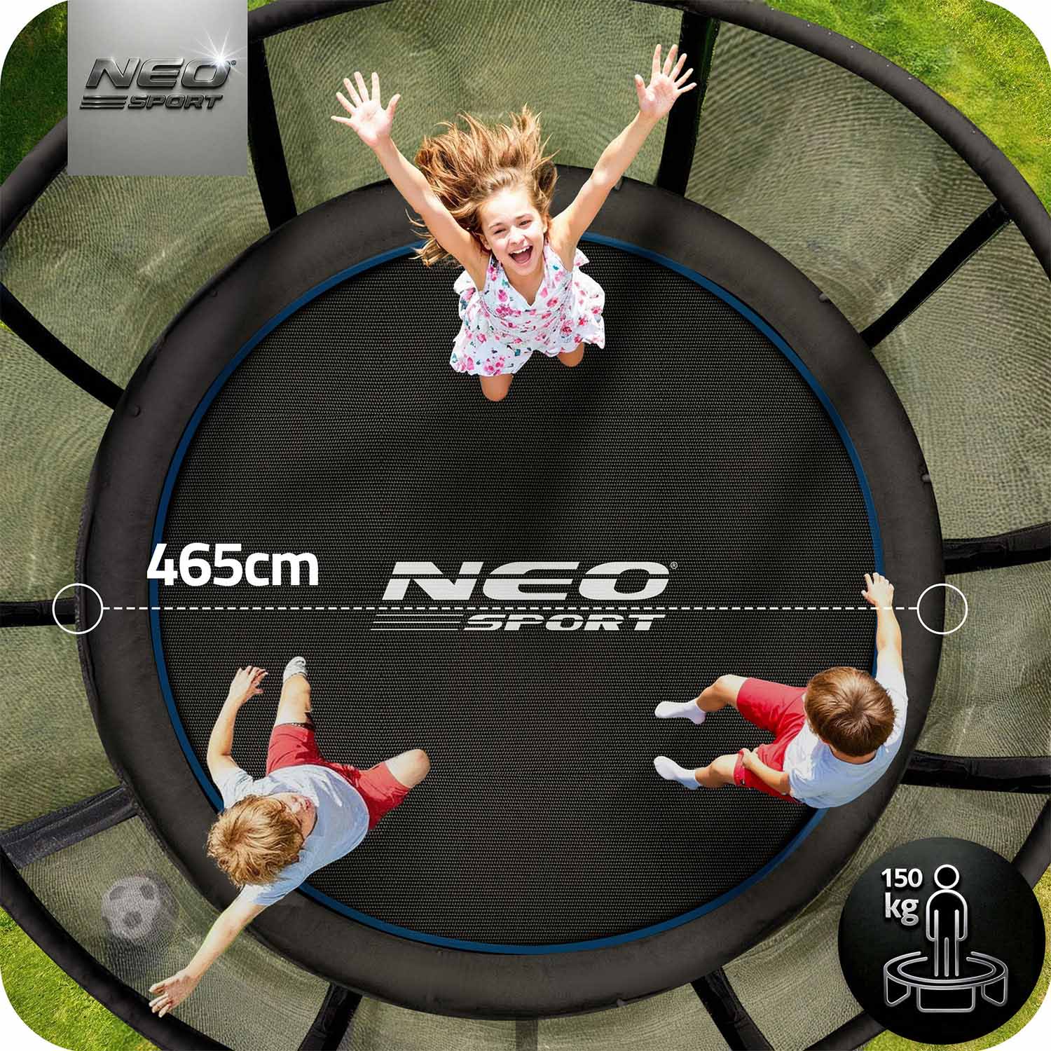 Záhradná trampolína Neo-Sport s dĺžkou 465 cm a vonkajšou sieťou a rebríkom – Obrázok 9