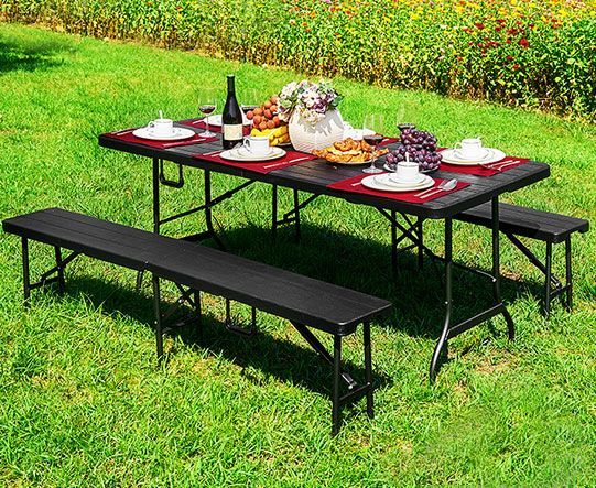 Skladací záhradný cateringový banketový stôl 180 cm hnedý MultiGarden – Obrázok 3