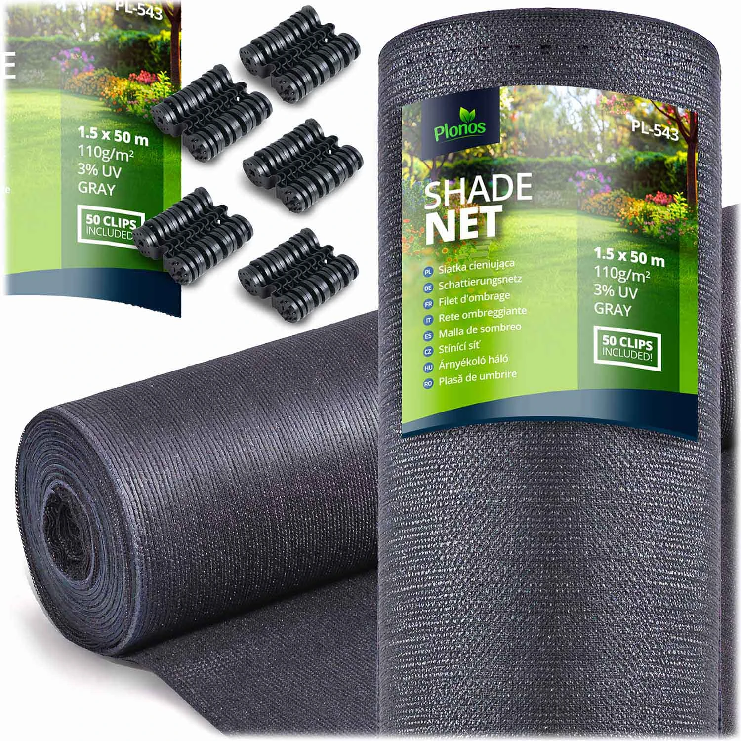 Tieniaca sieť 1,5x50m 110g/m2 + 50 svoriek sivá