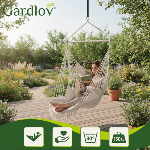 Hojdačka - závesné kreslo 210 cm béžová Gardlov – Obrázok 4