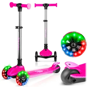 Ricokids Jelly trojkolesová balančná kolobežka pre deti, svietiaca v tme - ružová