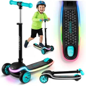 Detská trojkolesová LED kolobežka Ricokids Leddi - čierna a tyrkysová
