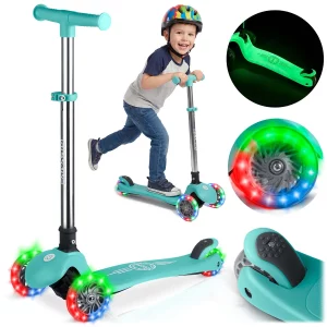 Ricokids Glow trojkolesová balančná kolobežka pre deti, svietiaca v tme - tyrkysová