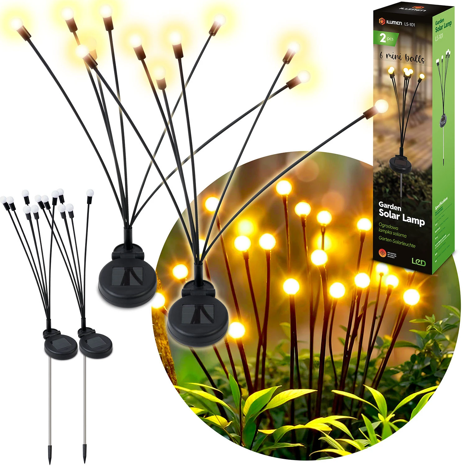 Solárna lampa svetlušky 2 ks Ilumen LS-101