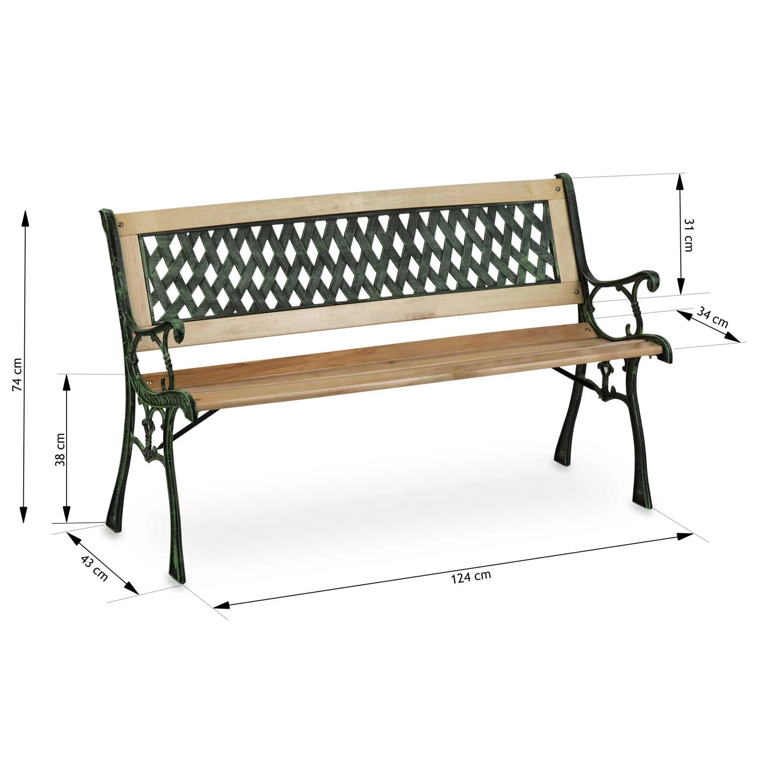 Záhradná lavica s operadlom 124 x 74 x 43 cm Pohovka Fusio – Obrázok 2