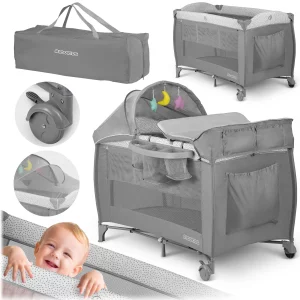Cestovná postieľka + matrac + taška 125x65x78cm RK-242 sivá