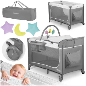 Cestovná postieľka + matrac + taška 125x65x78cm RK-241 sivá