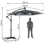 Skladací záhradný slnečník, 6 častí, 350 cm, s krytom a svetlami, Plonos PL-882 – Obrázok 10