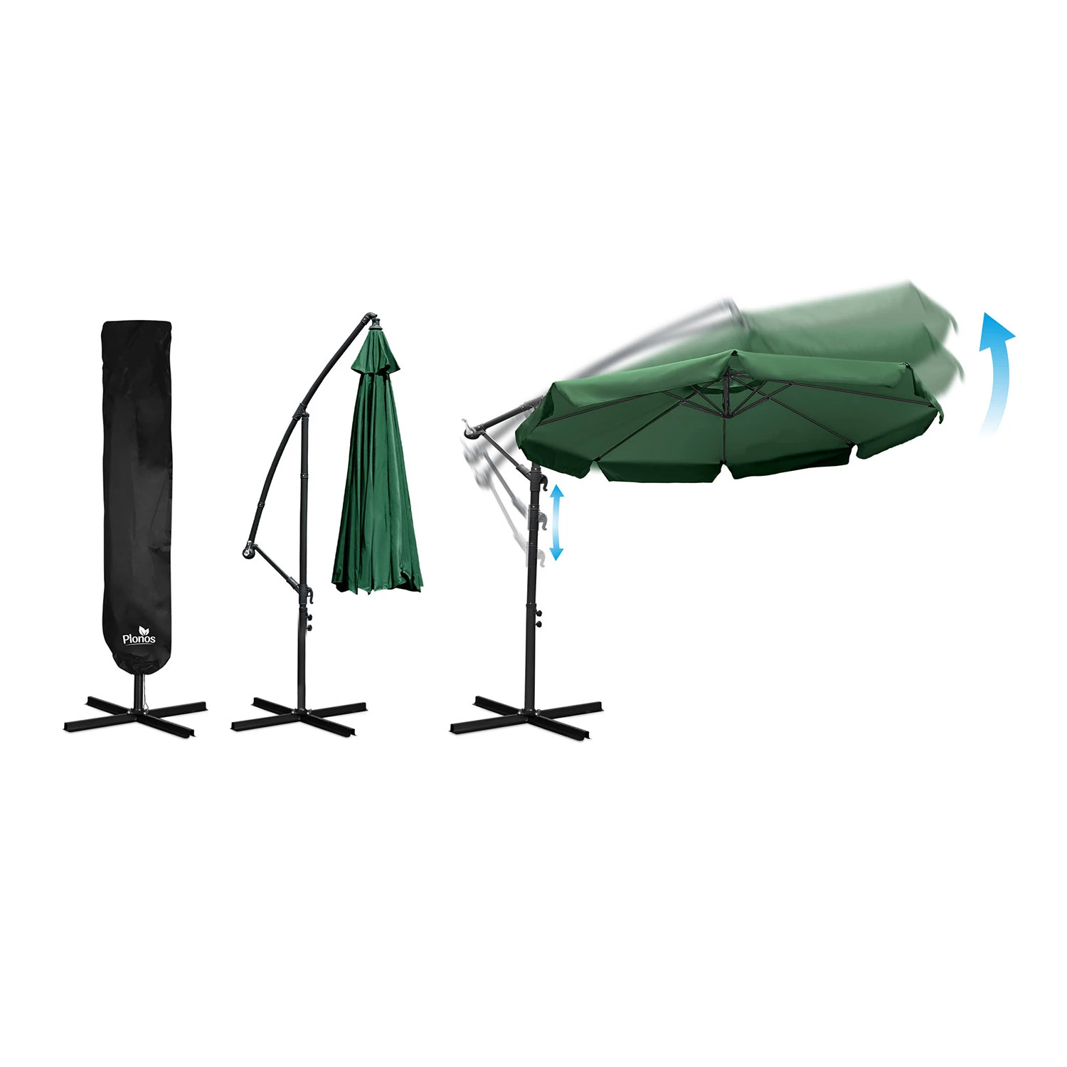 Skladací záhradný slnečník, 8 segmentov, 350 cm, s krytom, Plonos PL-881 – Obrázok 2