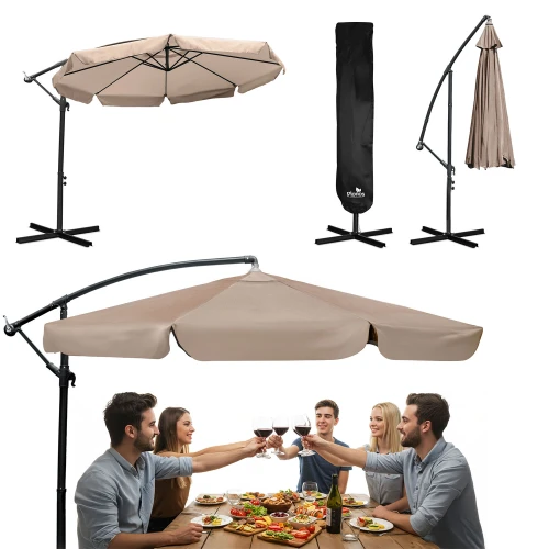 Skladací záhradný slnečník, 8 segmentov, 350 cm, s krytom, Plonos PL-881