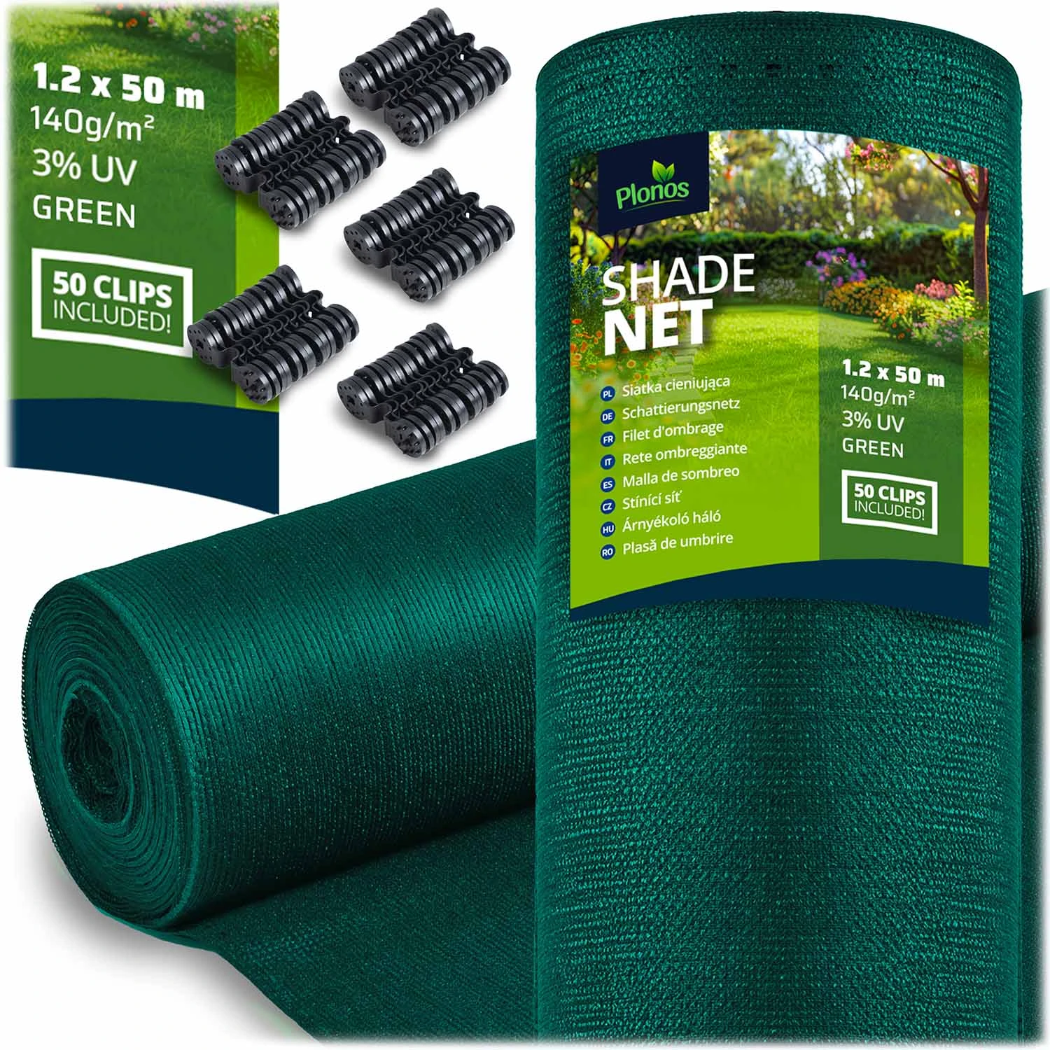 Tieniaca sieť 1,2x50m 140g/m2 + 50 svoriek zelená