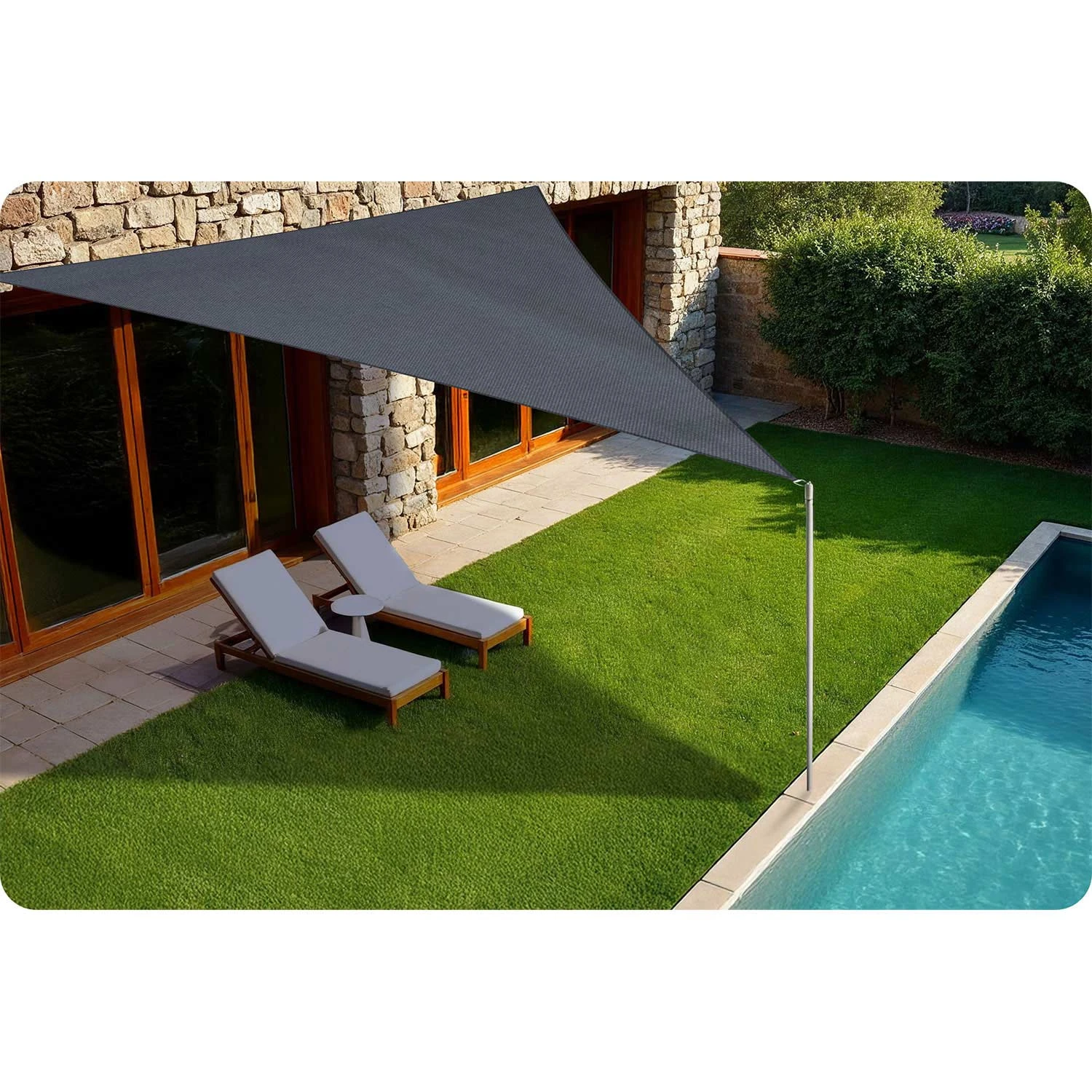 Trojuholníková tieniaca plachta 7m2 Plonos PL-886 sivá – Obrázok 5